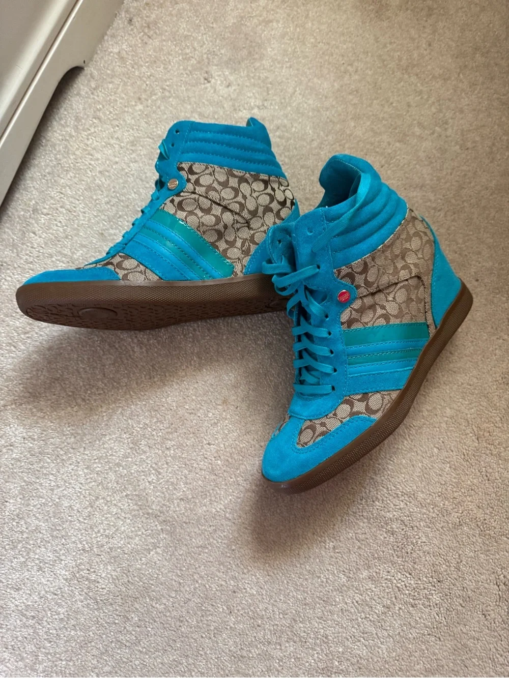 Women's Blue Wedge High-Top Sneakers